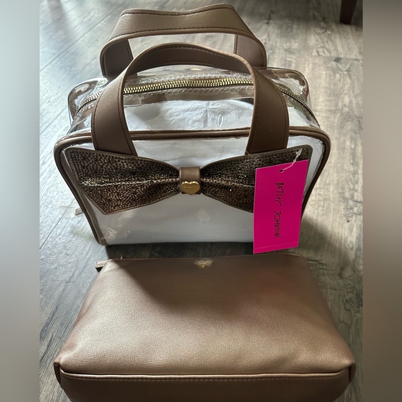 Betsey Johnson 2 piece Rhinestone bow cosmetic bag set - Picture 2 of 4